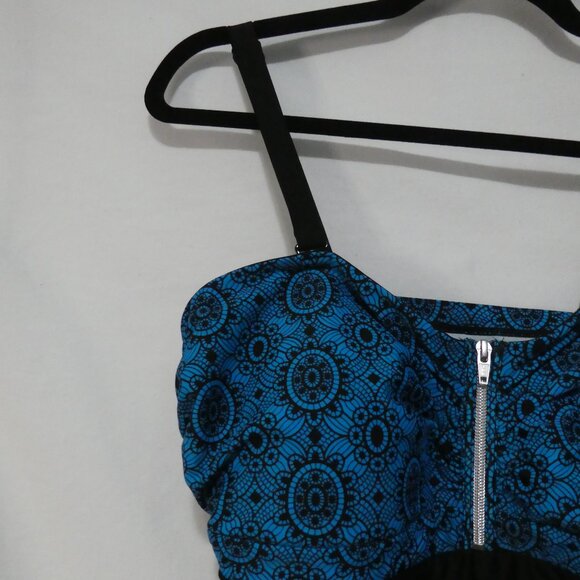 Unbranded | P2P 17.5 inches measured | Blue Patterned Black One Piece Swimsuit - Picture 3 of 14